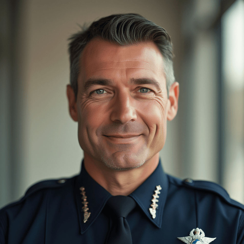 Poses for police headshots